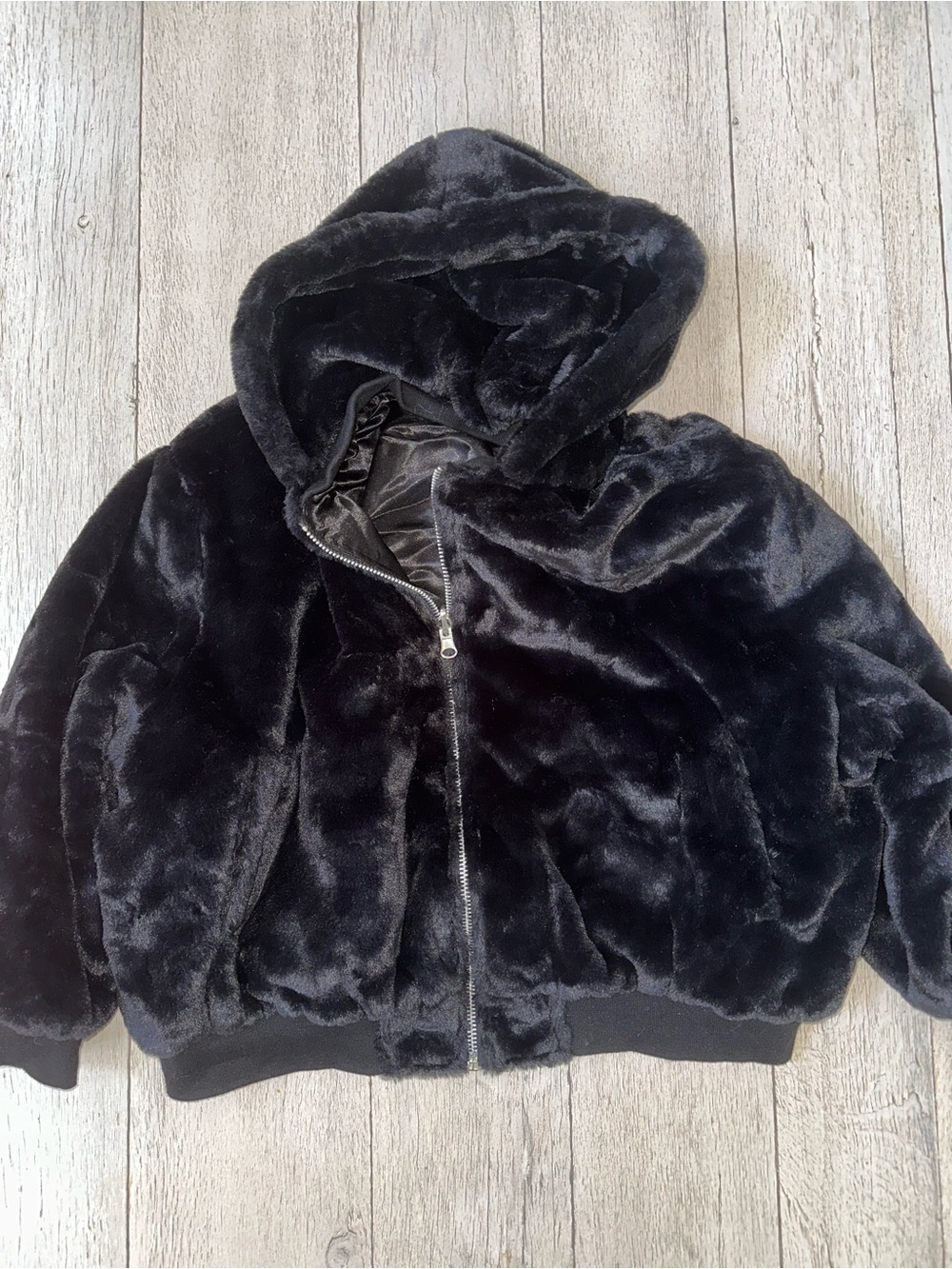 Zara Plush Faux Fur Full-Zip Hooded Jacket